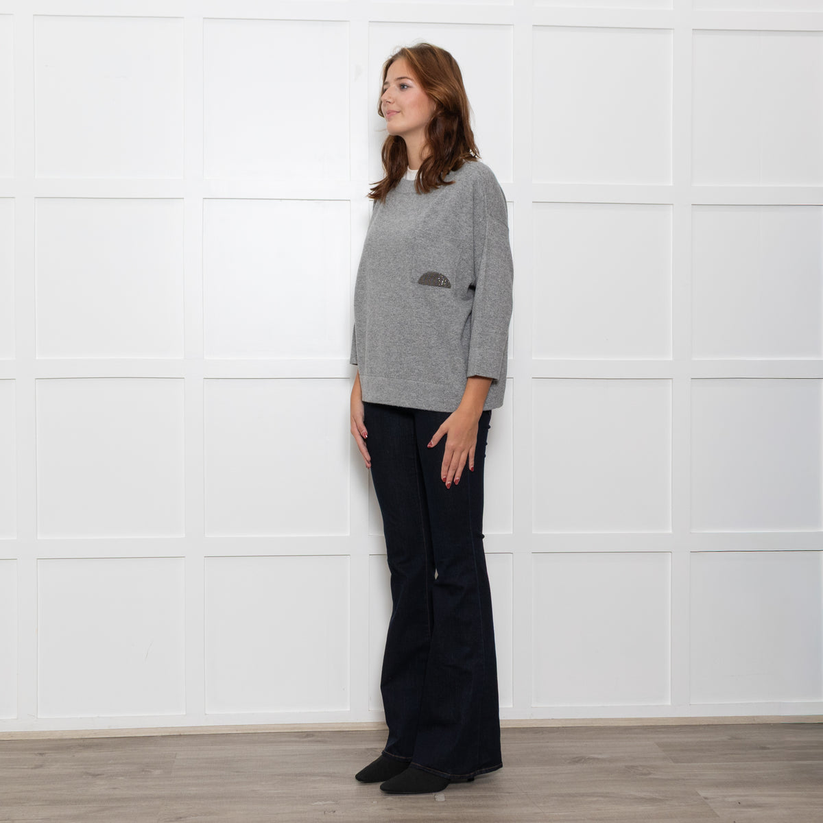 Fabiana Filippi Grey Wool Oversized Pocket Detail Sweater