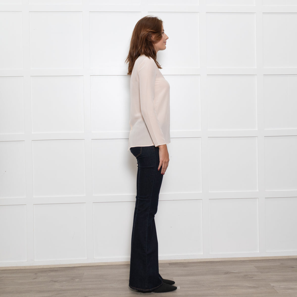 Miu Miu Pale Peach Silk Lace Detail Blouse