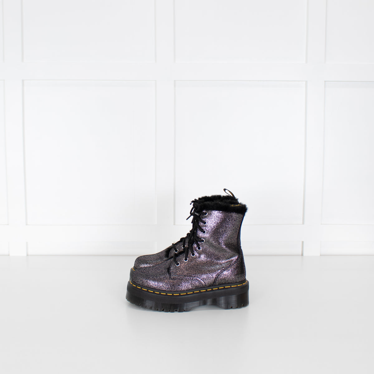 Dr Marten Molly Black  Fur Lined Glitter Platform Boots