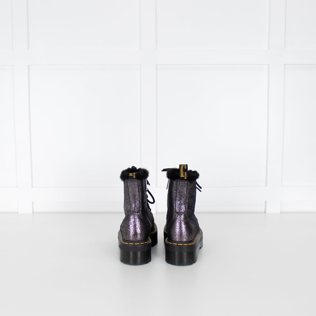 Dr Marten Molly Black  Fur Lined Glitter Platform Boots