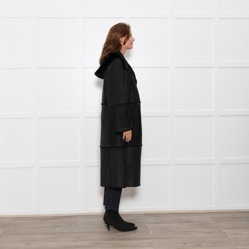 Max Mara Black Shearling Long Coat
