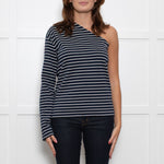 The Frankie Shop Navy White Striped One Shoulder Top
