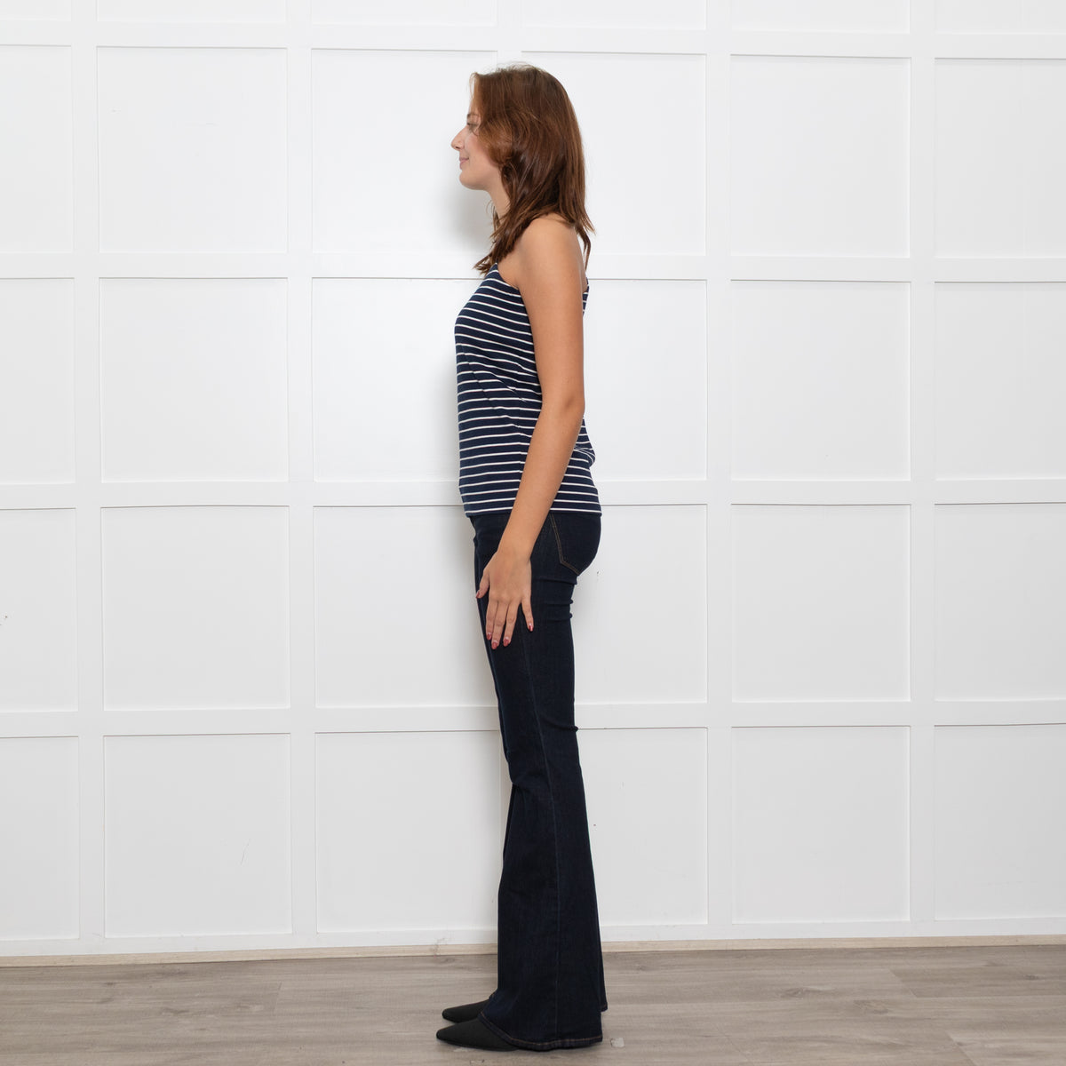 The Frankie Shop Navy White Striped One Shoulder Top