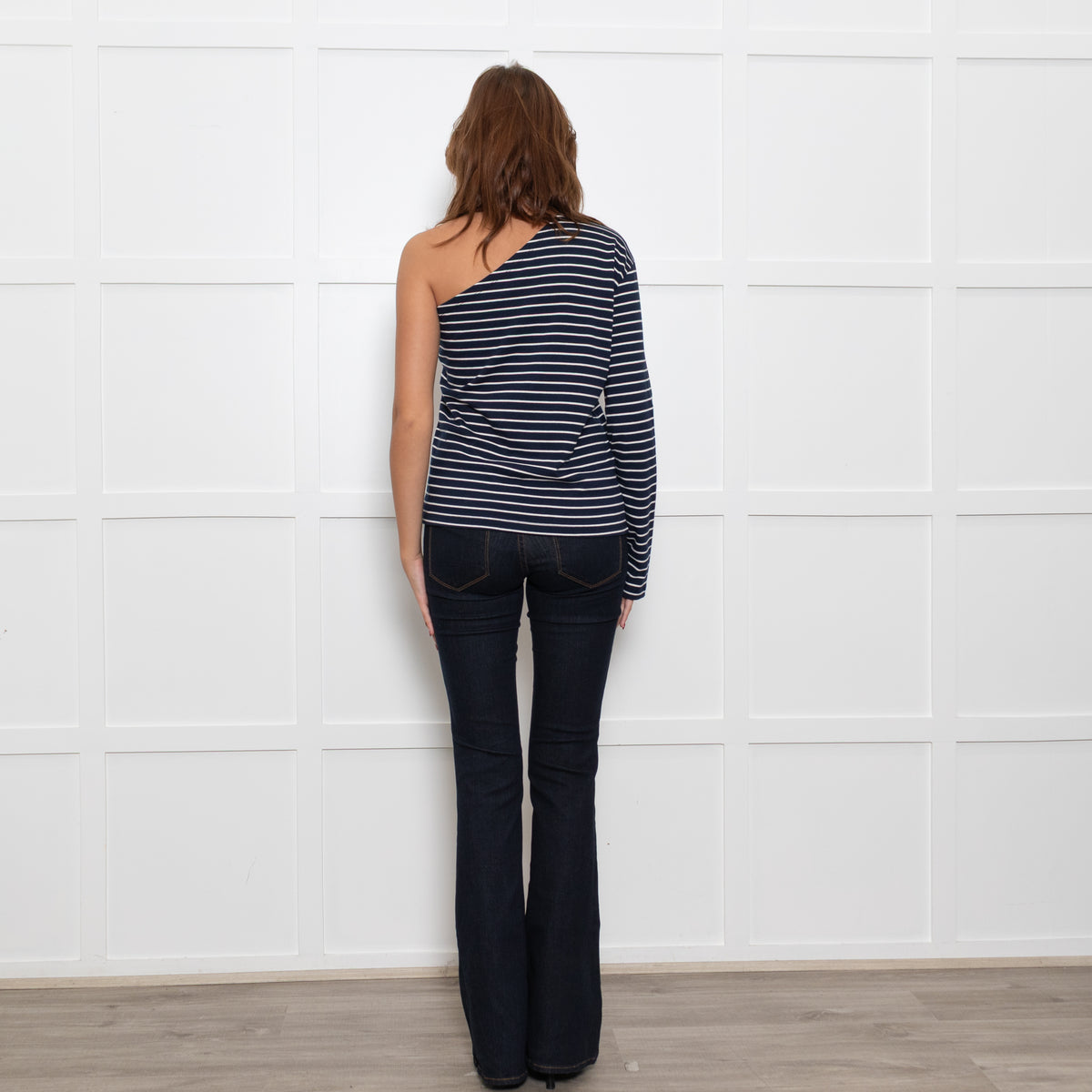 The Frankie Shop Navy White Striped One Shoulder Top