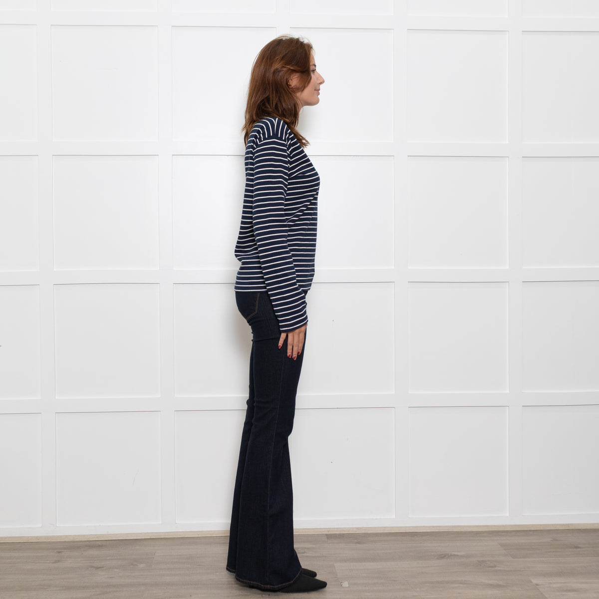 The Frankie Shop Navy White Striped One Shoulder Top