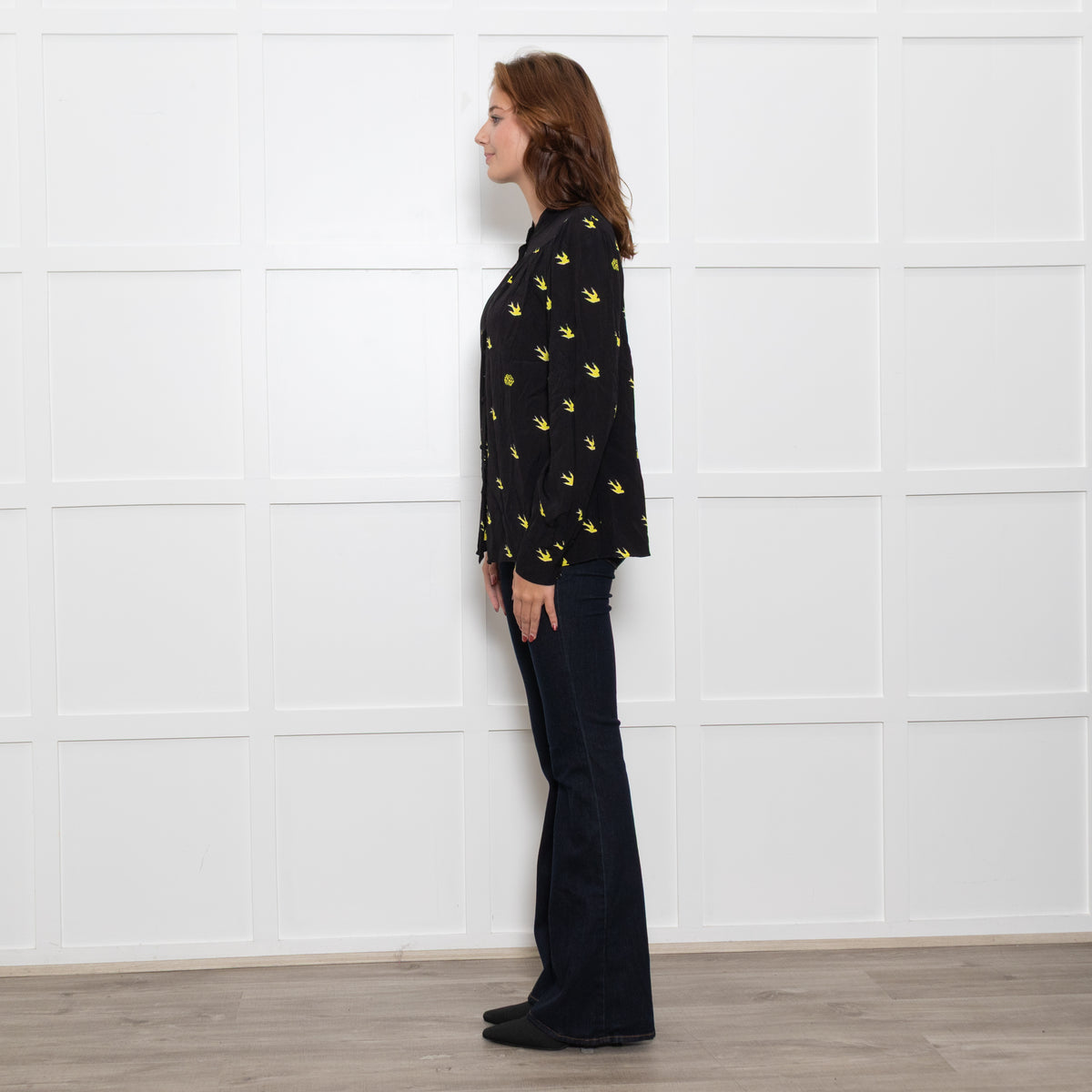 McQ Black And Yellow Swallows Print Blouse