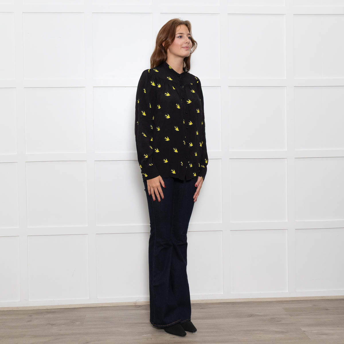 McQ Black And Yellow Swallows Print Blouse