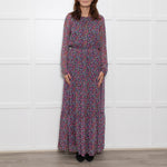 Ridley Multi Flower Pattern Silk Elasticated Waist Full Length Dress