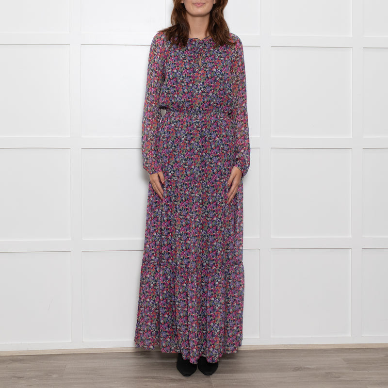 Ridley Multi Flower Pattern Silk Elasticated Waist Full Length Dress
