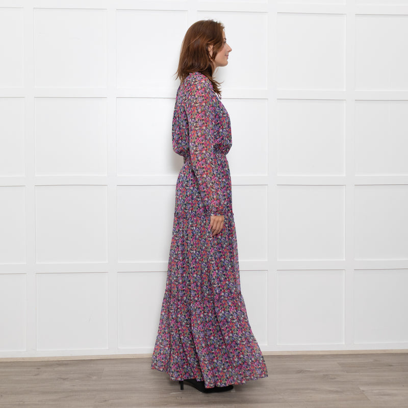 Ridley Multi Flower Pattern Silk Elasticated Waist Full Length Dress
