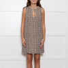 Sandro Beige Blue Tweed Diamante Neck Sleeveless Dress