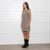 Sandro Beige Blue Tweed Diamante Neck Sleeveless Dress
