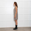 Sandro Beige Blue Tweed Diamante Neck Sleeveless Dress