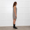 Sandro Beige Blue Tweed Diamante Neck Sleeveless Dress
