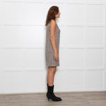 Sandro Beige Blue Tweed Diamante Neck Sleeveless Dress