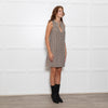 Sandro Beige Blue Tweed Diamante Neck Sleeveless Dress