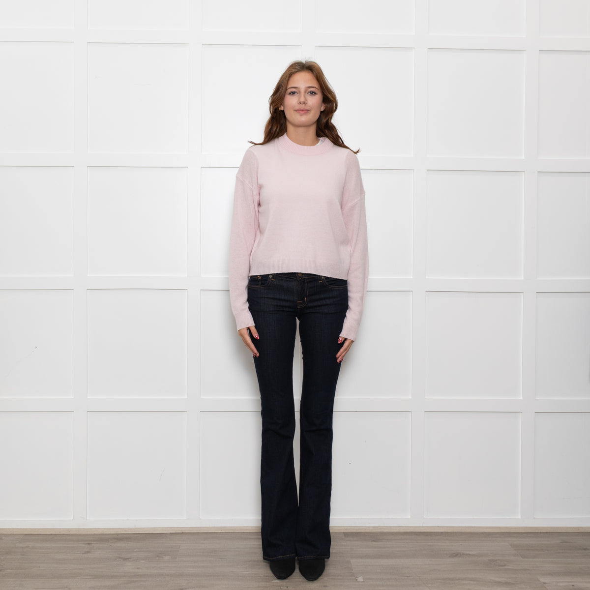 Allude Pale Pink Cashmere Blend Cropped Sweater