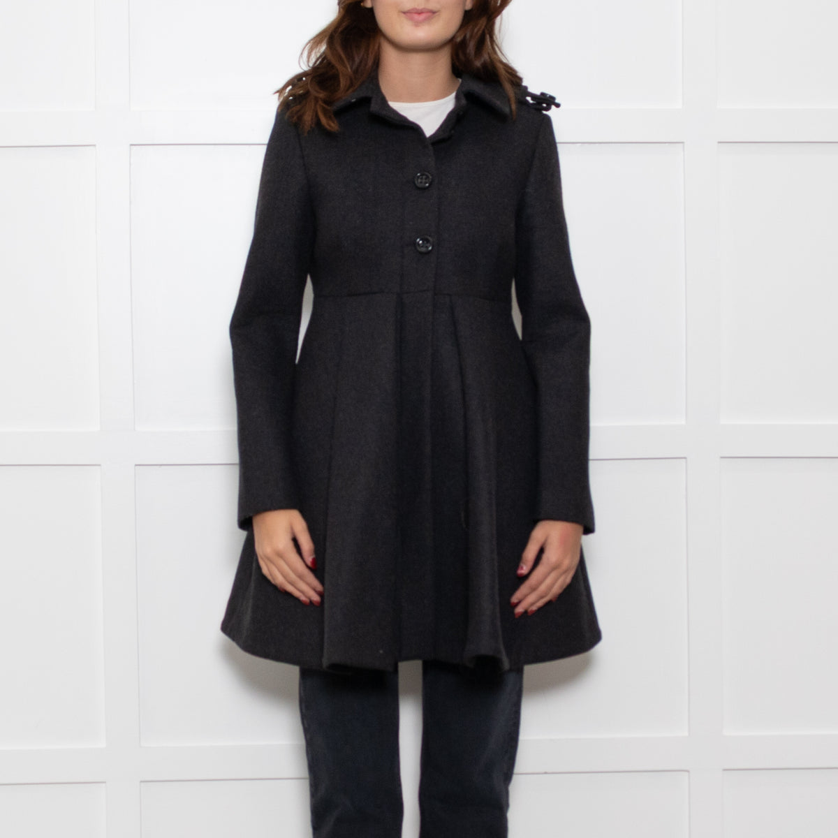 Mademoiselle Tara Jarmon Grey Pleated Skirt Coat