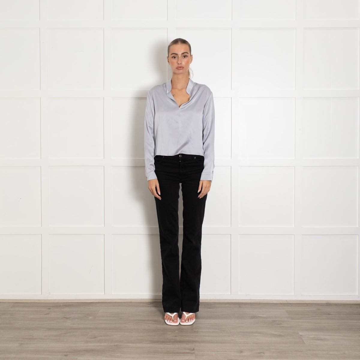 Valle & Vik Grey Long Sleeve Silk Blouse - Image 1