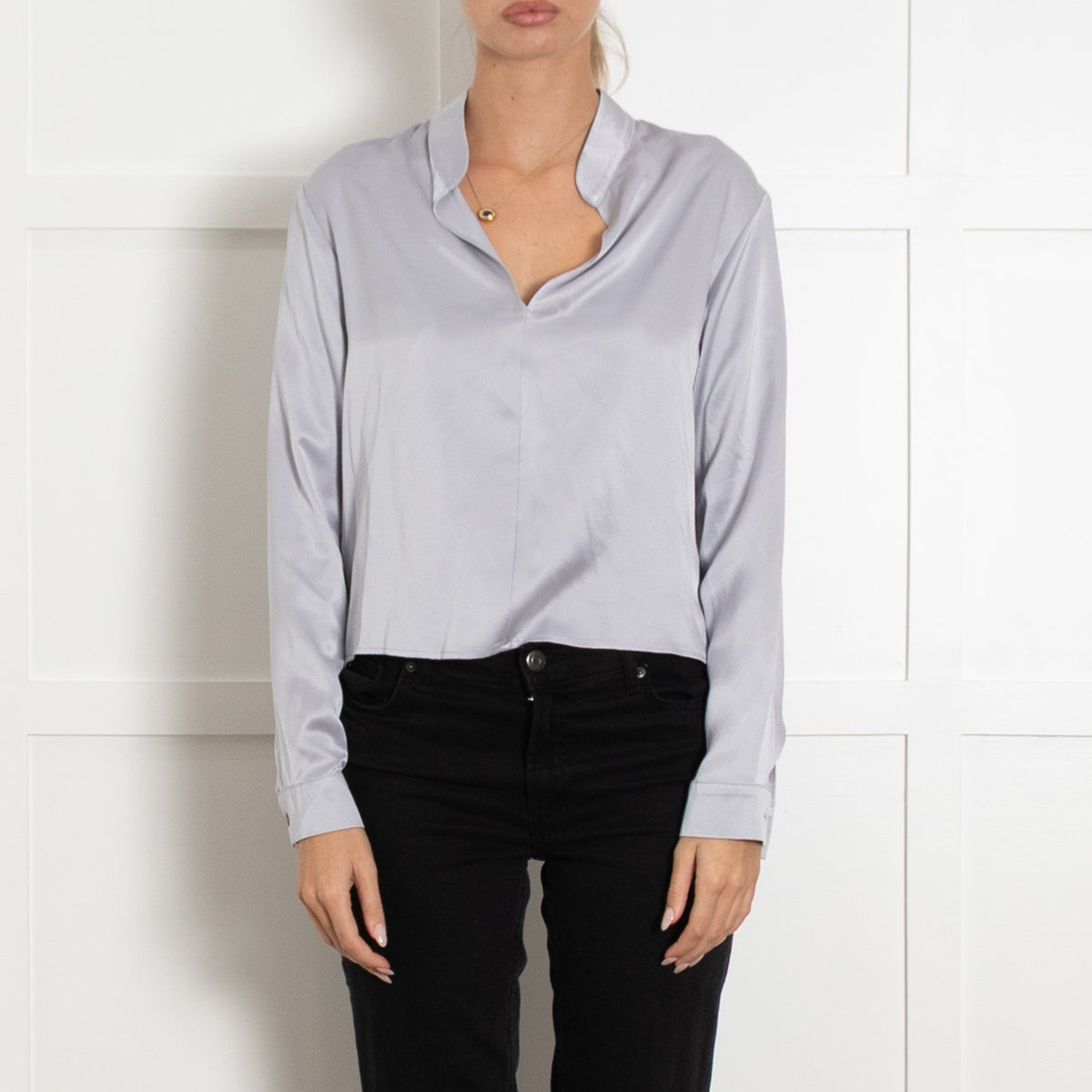 Valle & Vik Grey Long Sleeve Silk Blouse - Image 2