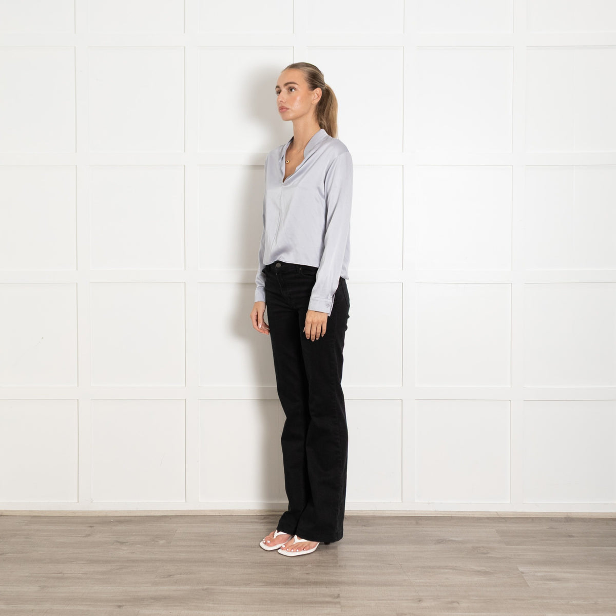 Valle & Vik Grey Long Sleeve Silk Blouse - Image 3