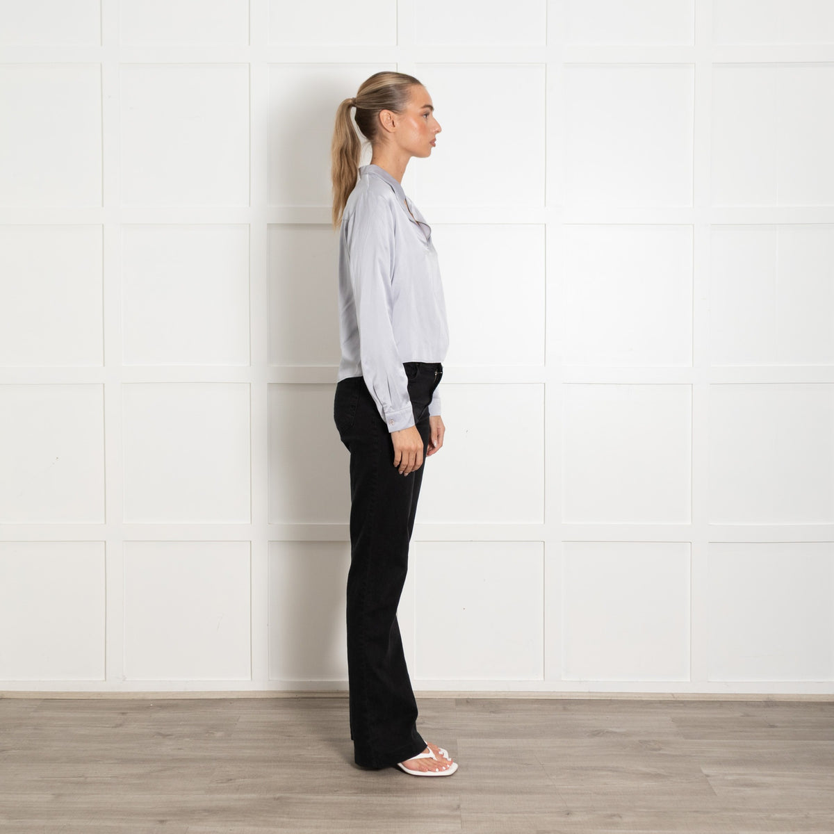Valle & Vik Grey Long Sleeve Silk Blouse - Image 6