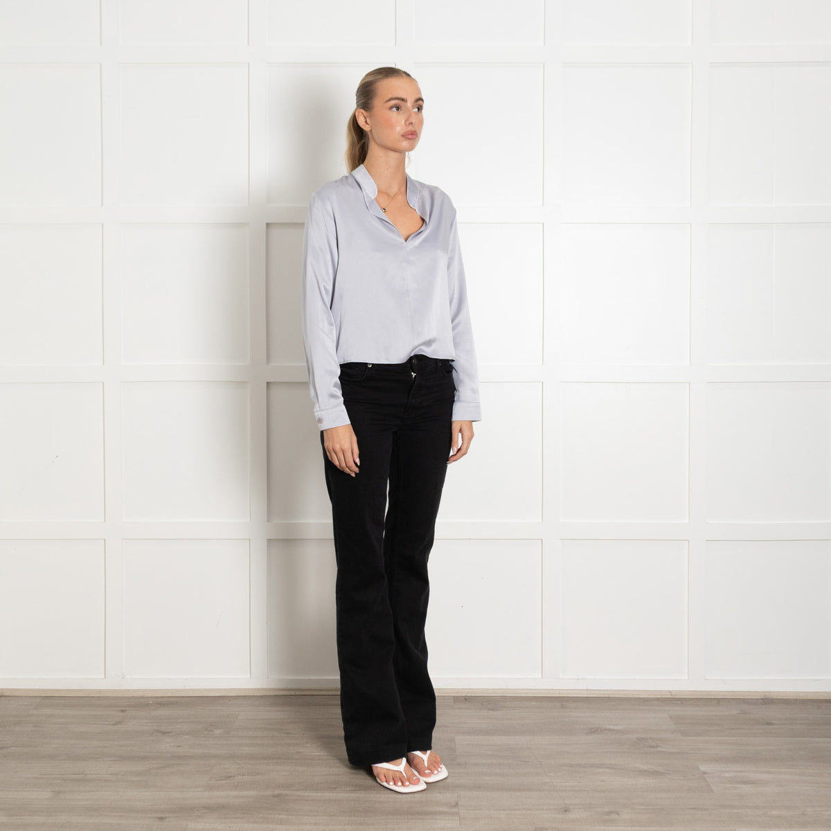 Valle & Vik Grey Long Sleeve Silk Blouse - Image 7