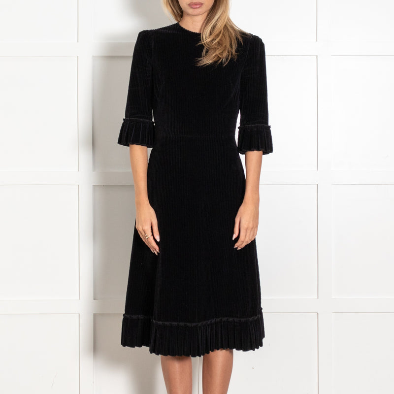 The Vampire's Wife Black Corduroy Frilled Trim Midi Dress - Image 2