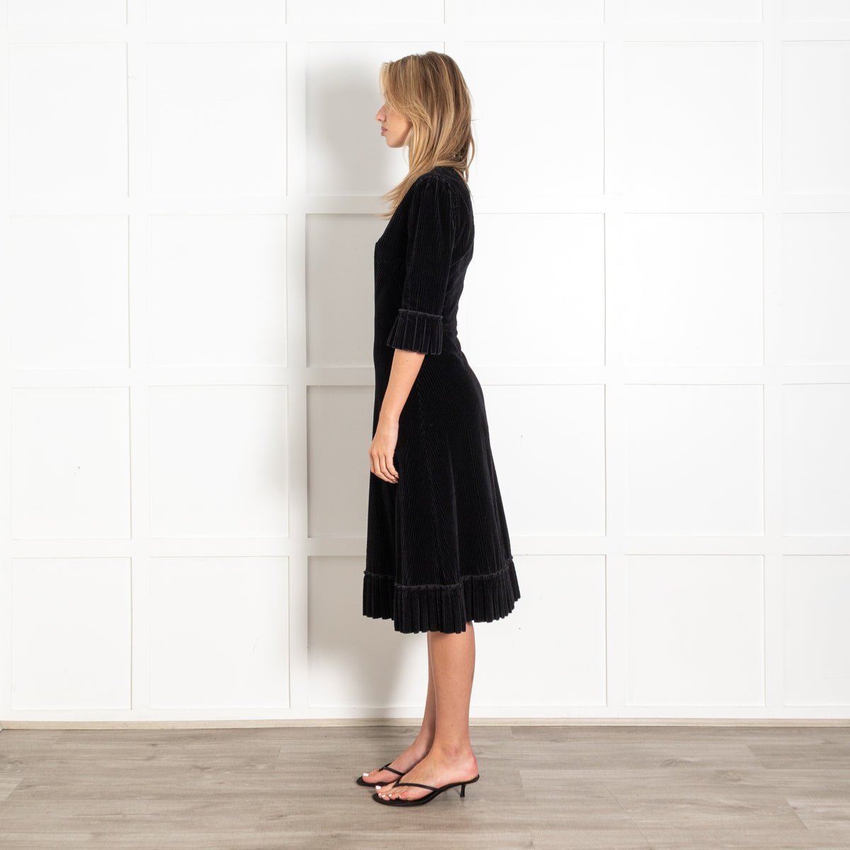 The Vampire's Wife Black Corduroy Frilled Trim Midi Dress - Image 4