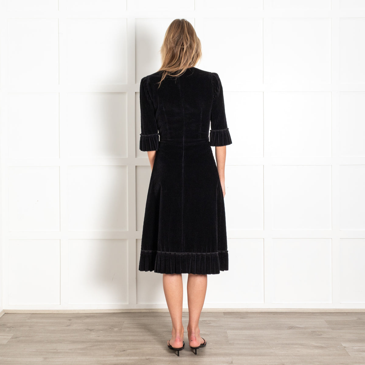 The Vampire's Wife Black Corduroy Frilled Trim Midi Dress - Image 5