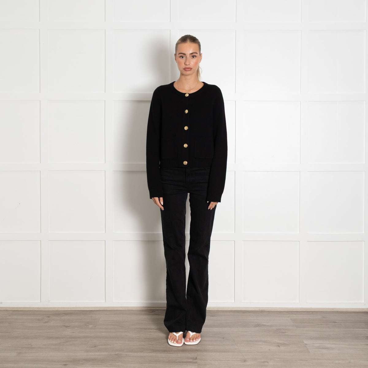Velvet by Graham & Spencer Black Cotton Cashmere Blend Thick Knit Cardigan - UK 12 - Image 1
