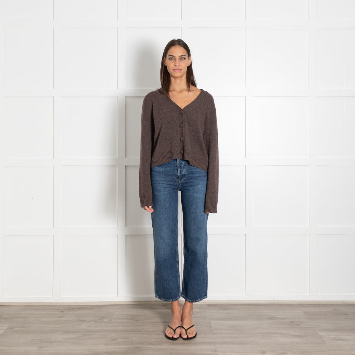 Velvet by Graham & Spencer Brown Button Front Wool Mix Cardigan - Image 1