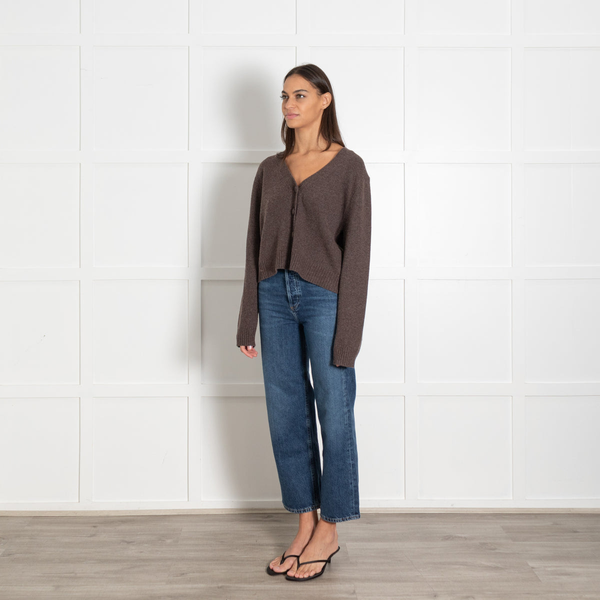 Velvet by Graham & Spencer Brown Button Front Wool Mix Cardigan - Image 3