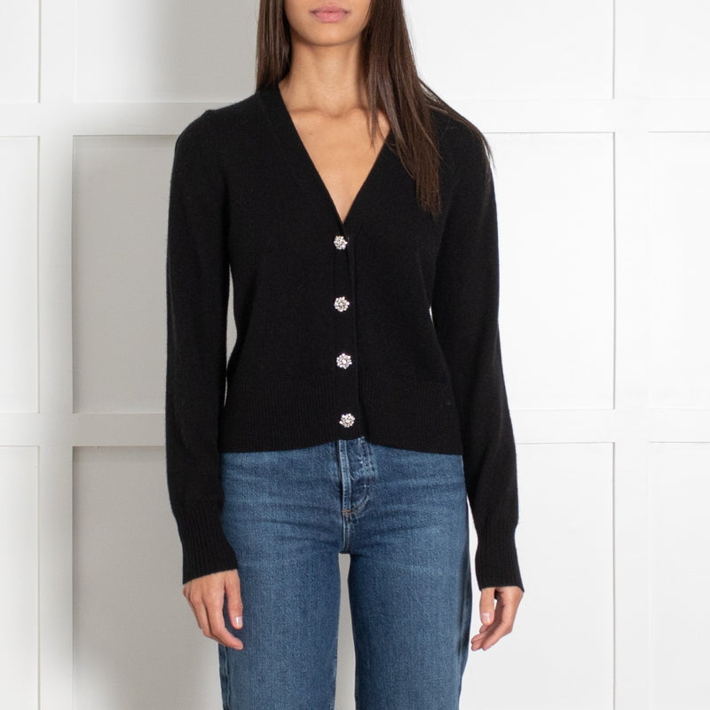 VERONICA BEARD Black Diamanté Button Cashmere Cardigan - Image 2