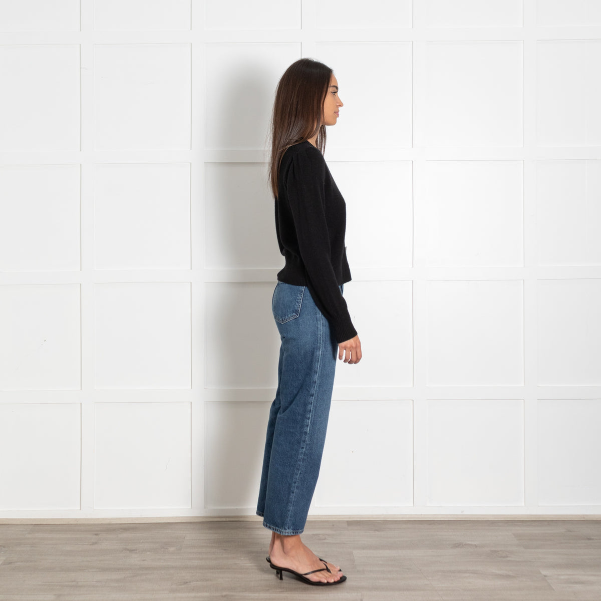 VERONICA BEARD Black Diamanté Button Cashmere Cardigan - Image 6