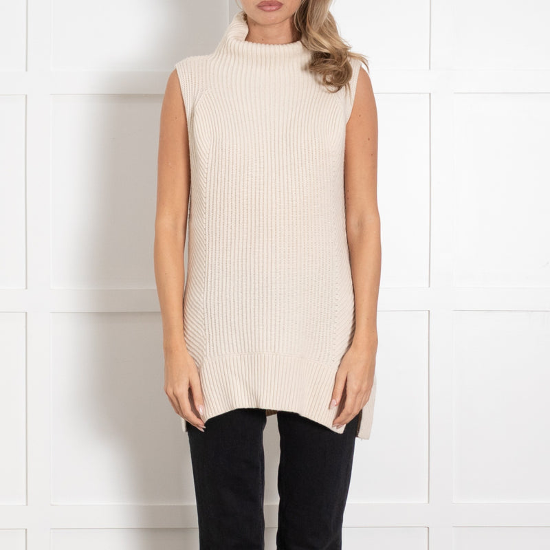 Vince Cream Roll Neck Sleeveless Cashmere Blend Knitted Mini Dress - Image 2