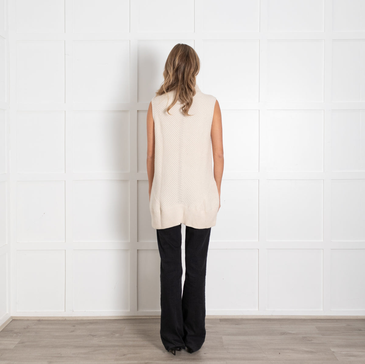 Vince Cream Roll Neck Sleeveless Cashmere Blend Knitted Mini Dress - Image 5