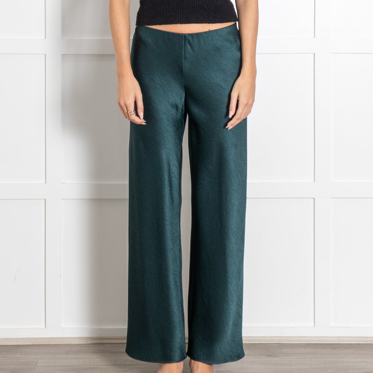 Vince Dark Green High Waist Fluid Satin Trousers - Image 2