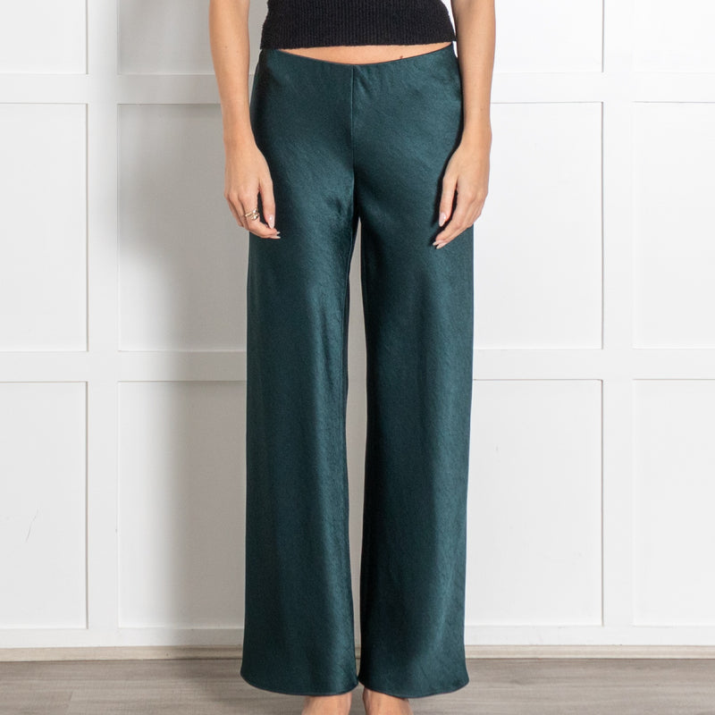 Vince Dark Green High Waist Fluid Satin Trousers - Image 2