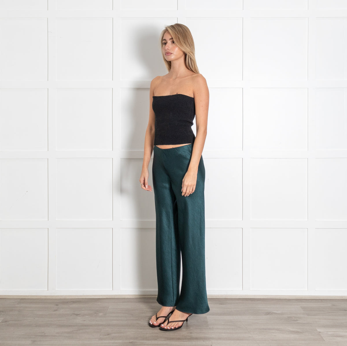 Vince Dark Green High Waist Fluid Satin Trousers - Image 3
