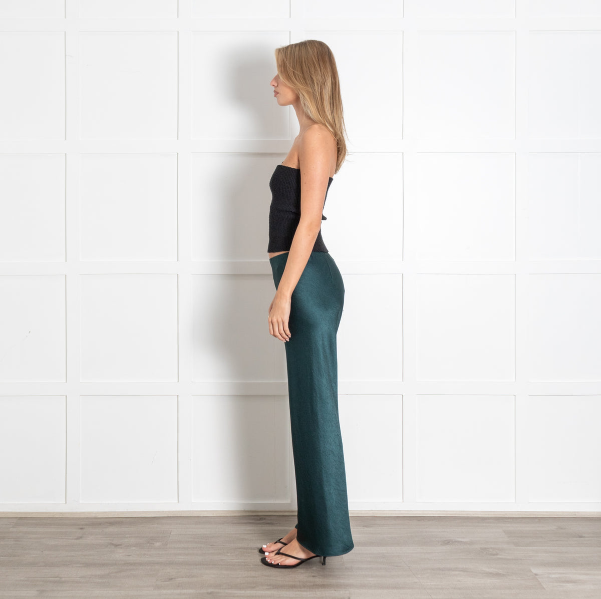 Vince Dark Green High Waist Fluid Satin Trousers - Image 4