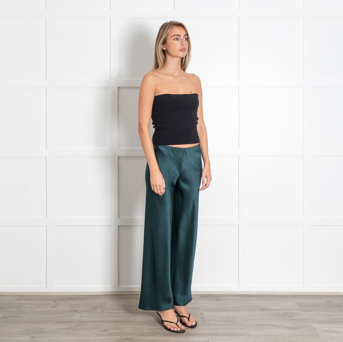 Vince Dark Green High Waist Fluid Satin Trousers - Image 7