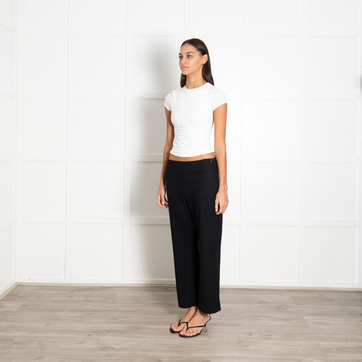Vince Wool Mix Black Crop Wide Trousers - Image 3