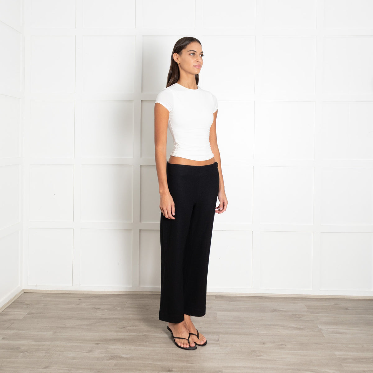 Vince Wool Mix Black Crop Wide Trousers - Image 7