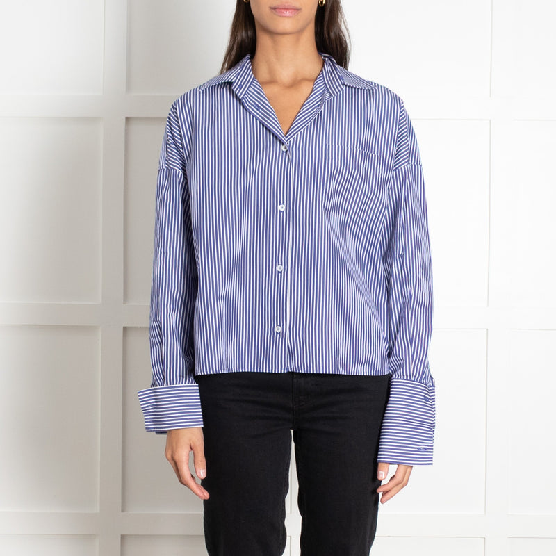 Weekend Maxmara Blue & White Stripe Cotton Shirt - Image 2