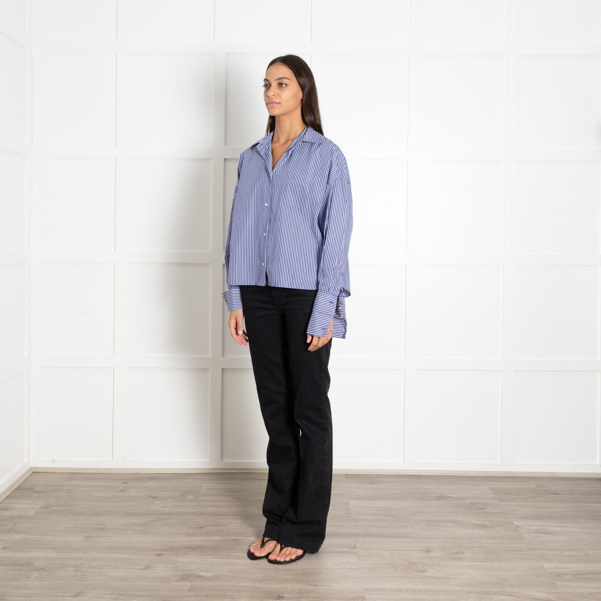 Weekend Maxmara Blue & White Stripe Cotton Shirt - Image 3