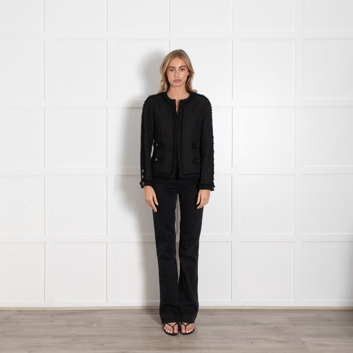 Weill Black Fringe Trim Tweedy Jacket - Image 1