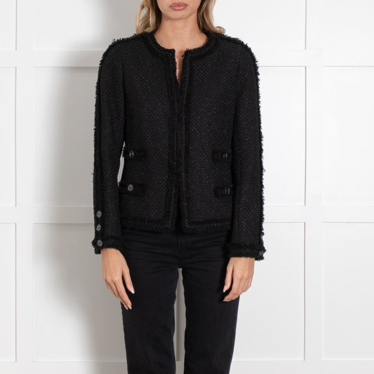 Weill Black Fringe Trim Tweedy Jacket - Image 2