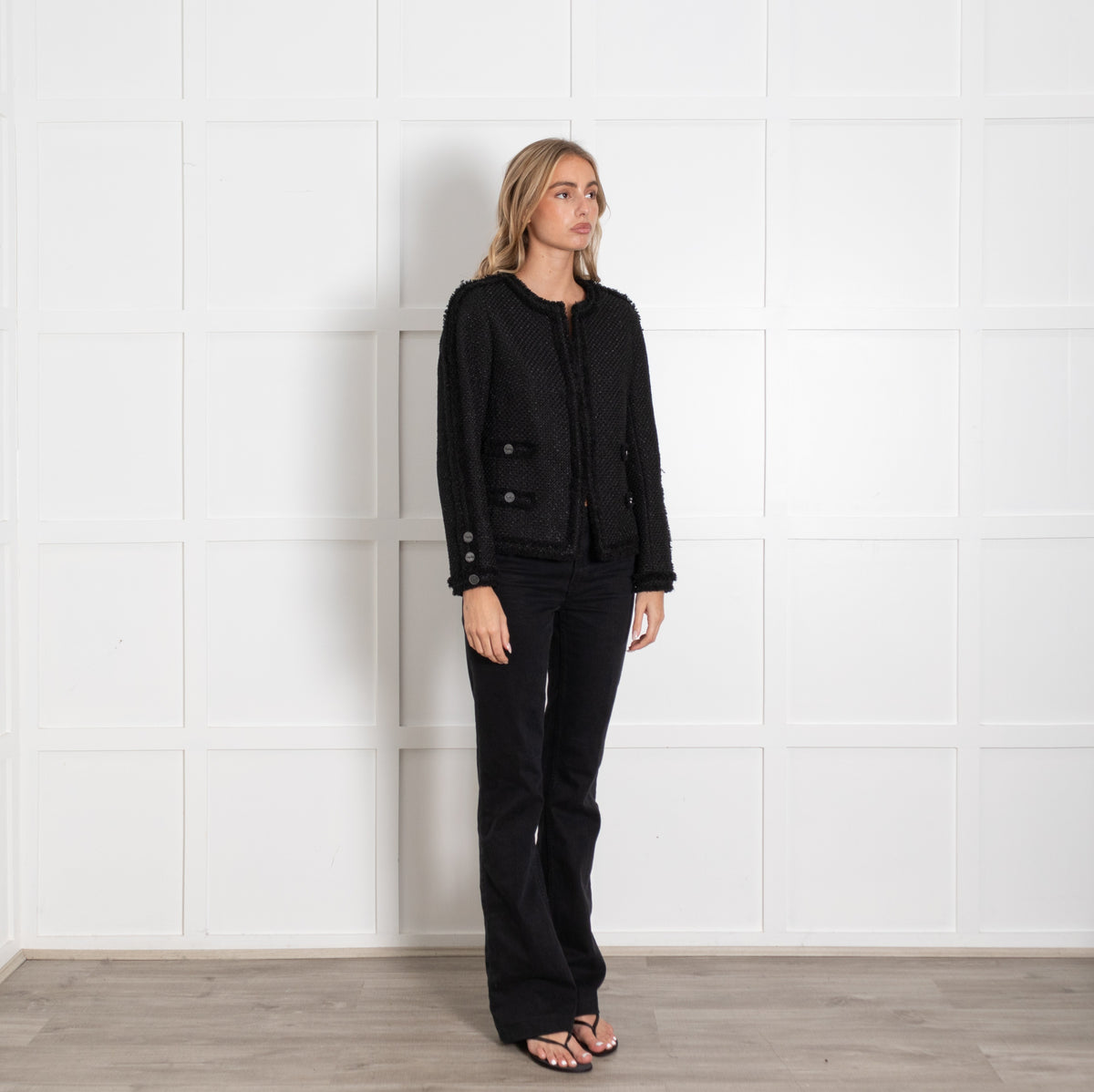 Weill Black Fringe Trim Tweedy Jacket - Image 7
