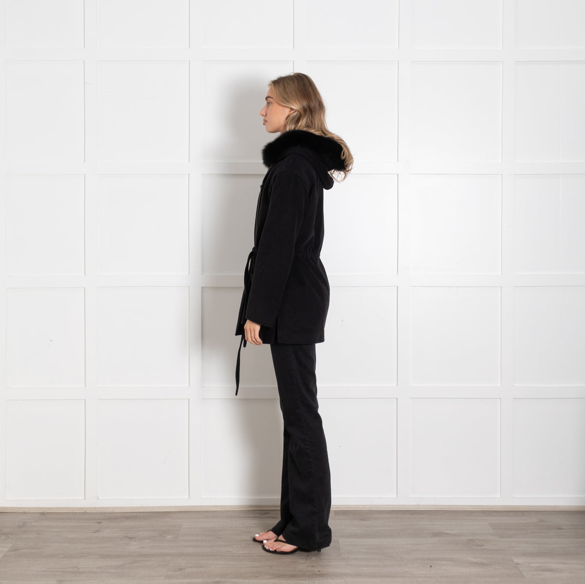 Weill Black Wool Blend Fur Trim Hooded Coat UK - Image 4